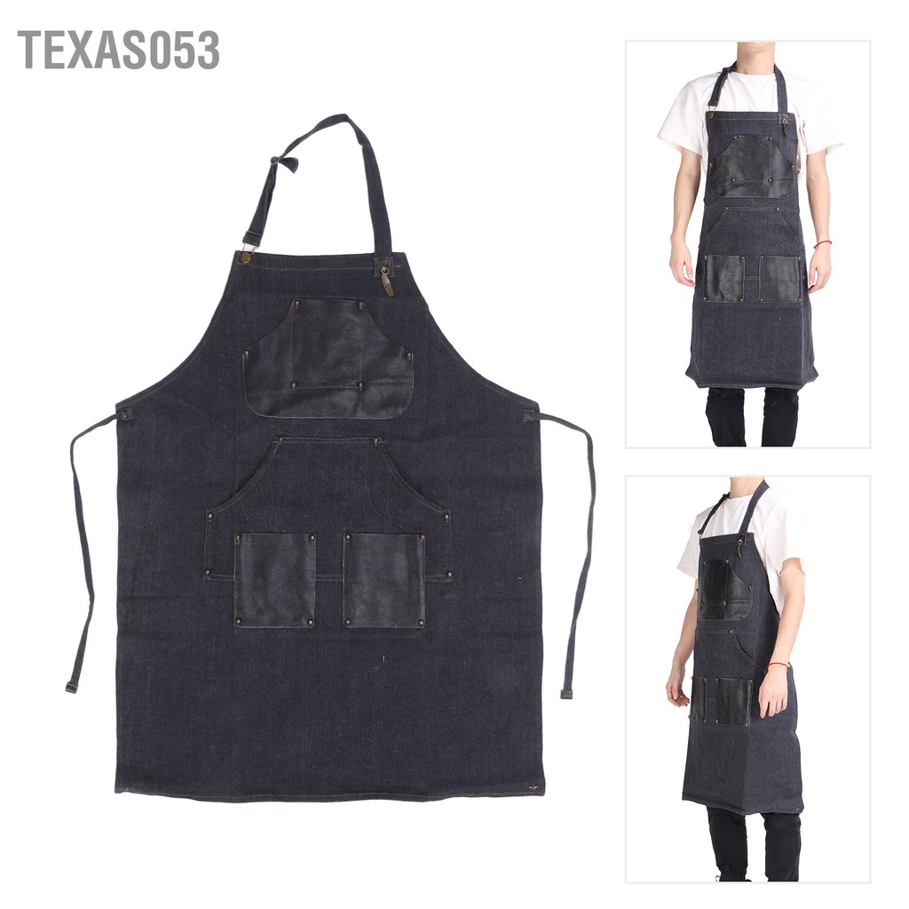 Texas053 Nghệ Sĩ Hình Xăm Tạp Dề Làm Việc Cao Bồi Cổ Điển Cho Salon Thợ Tóc Mộc