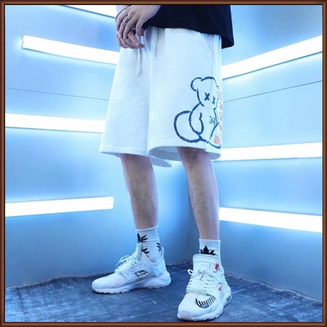 Quần ngắn ống rộng In Họa Tiết Gấu Hoạt Hình Thời Trang Mùa Hè Cho Nam