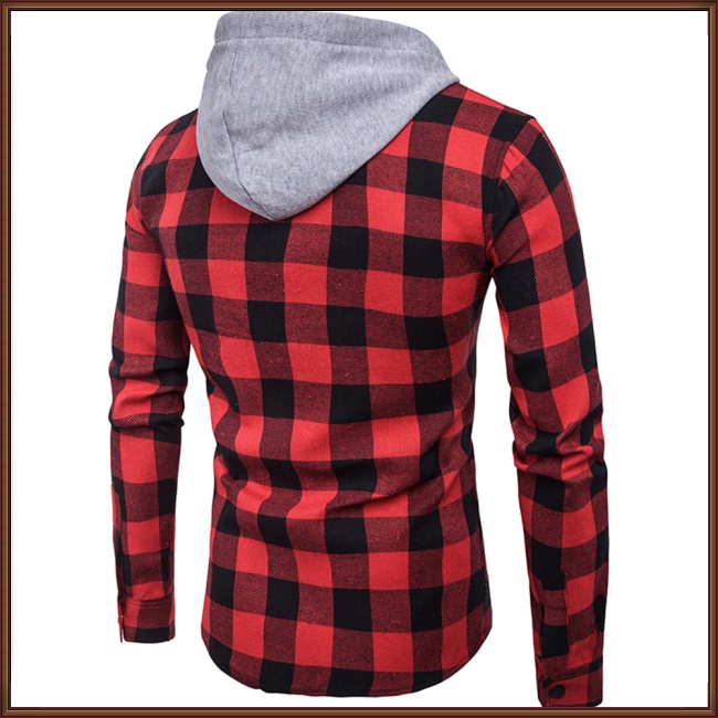 Áo Sơ Mi Tay Dài Có Mũ Trùm Dáng Rộng Họa Tiết Sọc Caro Thời Trang Cho Nam