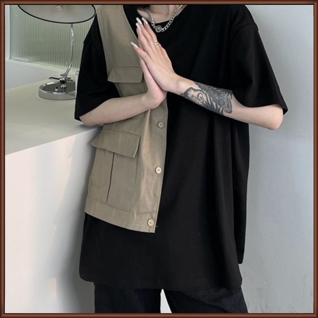 Áo Thun Cotton Ngắn Tay Phối Nút Thời Trang Hàn Quốc Dành Cho Nam