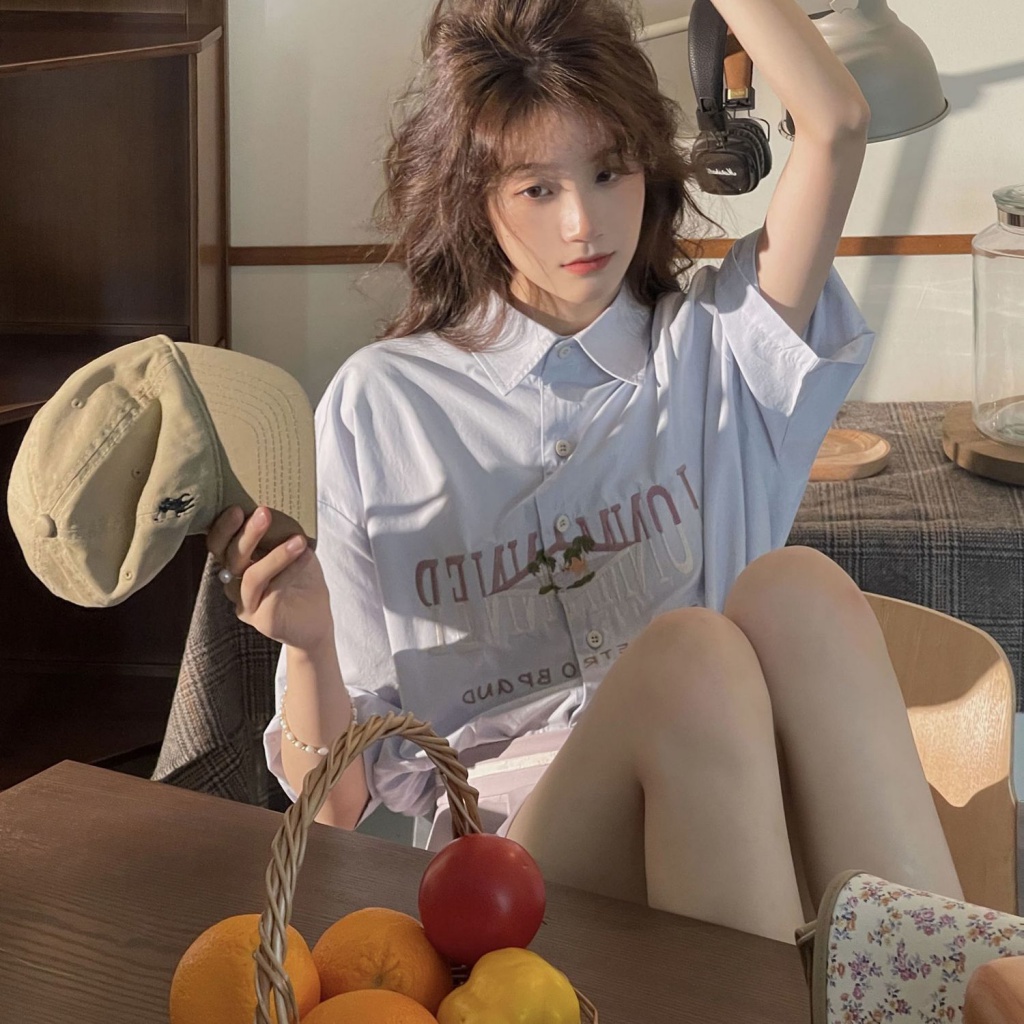 [F &amp; X] Áo Sơ Mi Dài Đến Giữa Bắp Chân Dáng Rộng Mỏng Màu Xanh Dương Phong Cách Pháp Cổ Điển Độc Đáo Dễ Phối Đồ Thời Trang Mùa Hè