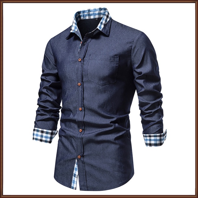 Áo Sơ Mi Cotton Pha Cài Nút Tay Dài Màu Sắc Tương Phản Thời Trang Cho Nam Giới