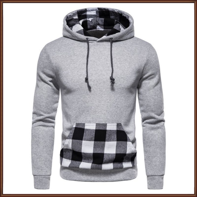 Áo Hoodie Cotton Pha Dáng Ôm Sọc Ca Rô Phối Túi Nhiều Màu Sắc Cá Tính Cho Nam