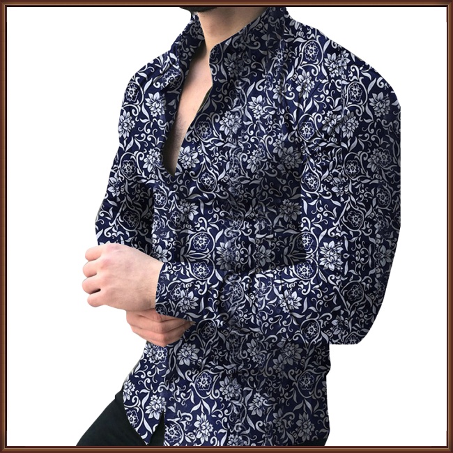 Áo Sơ Mi Tay Dài Cổ Đứng In Họa Tiết Thời Trang Cho Nam