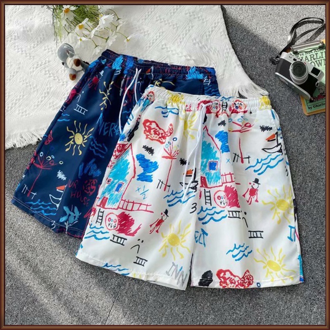 Quần Short Đi Biển Dáng Rộng In Họa Tiết Thời Trang Mùa Hè Cho Nam Và Nữ
