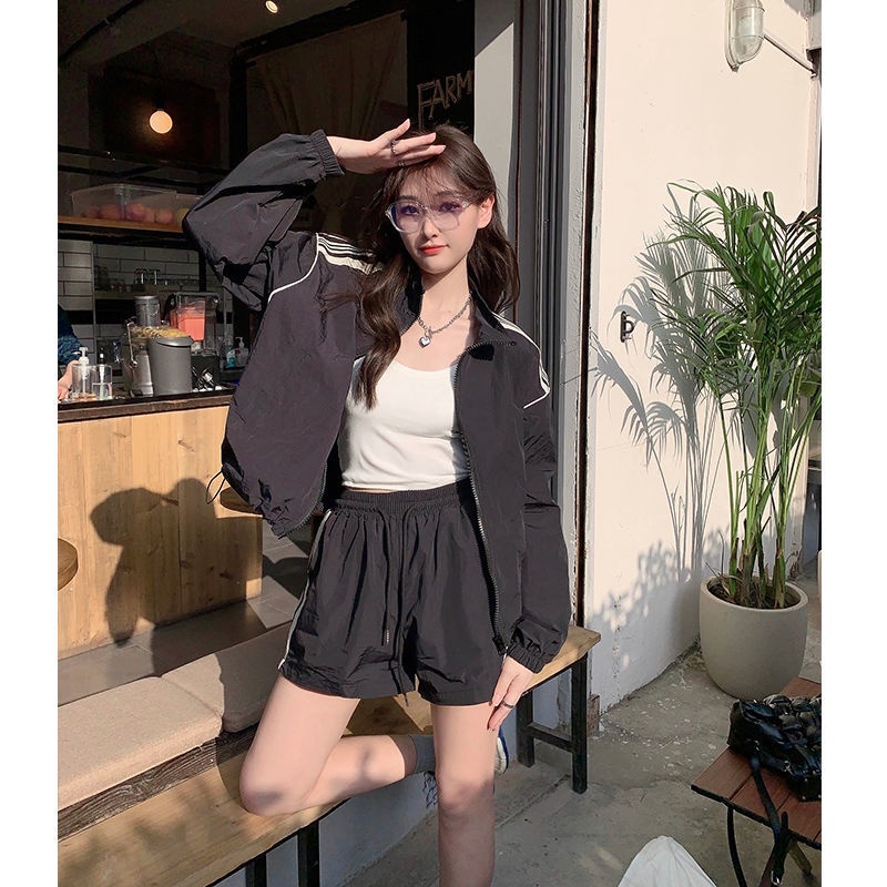 Set Đồ Thể Thao Dài Tay Form Rộng Màu Tương Phản Thời Trang Mùa Hè Mới Cho Nữ