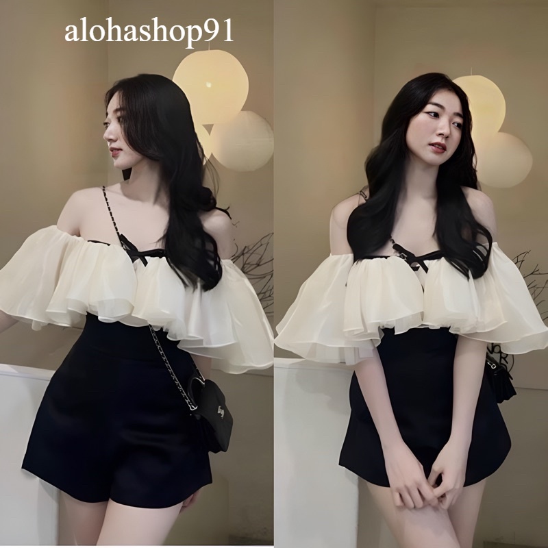 Jum Đùi Trễ Vai Dây Thắt Nơ Tơ Óng Tapta Lưng Thun alohashop91