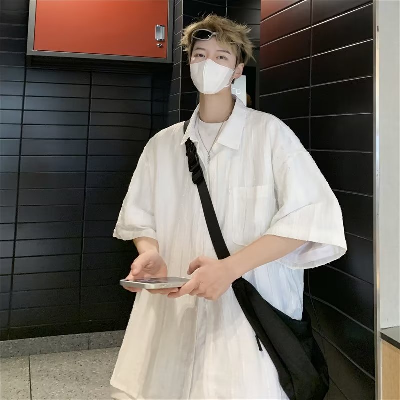 Áo Sơ Mi Nam Ngắn Tay Phong Cách Harajuku Cá Tính