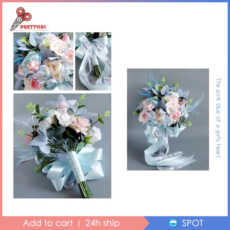 [Prettyia1] Bó Hoa Cưới Cô Dâu Với Ruy Băng Lụa Trang Trí Phông Nền Tiệc Cưới