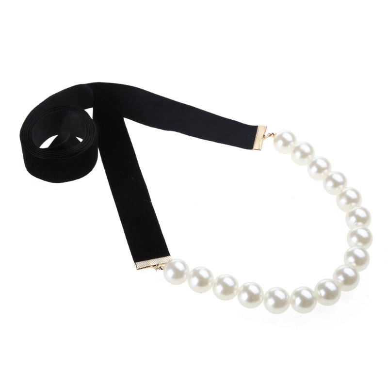 Vòng Cổ Choker Nhung Đen Đính Ngọc Trai Nhân Tạo Thắt Nơ Có Thể Điều Chỉnh Cho Nữ