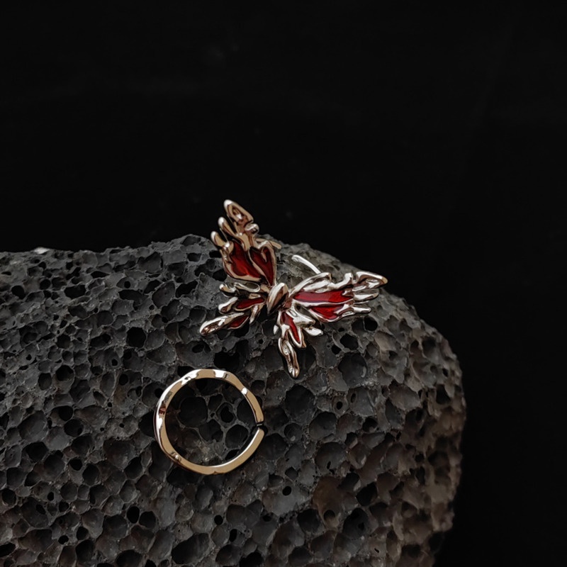 Nhẫn Hình Cánh Bướm Màu Đỏ Phong Cách retro Hàn Quốc Sang Trọng Cho Nữ