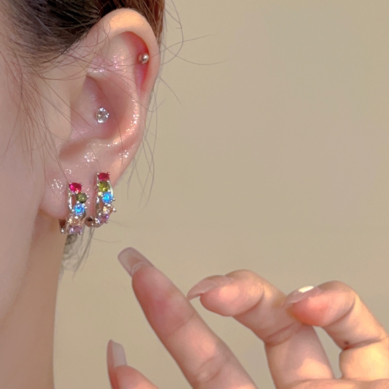 Bông Tai Mạ Bạc 925 Đính Đá Zircon Nhiều Màu Sang Trọng Phong Cách Hàn Quốc Cho Nữ