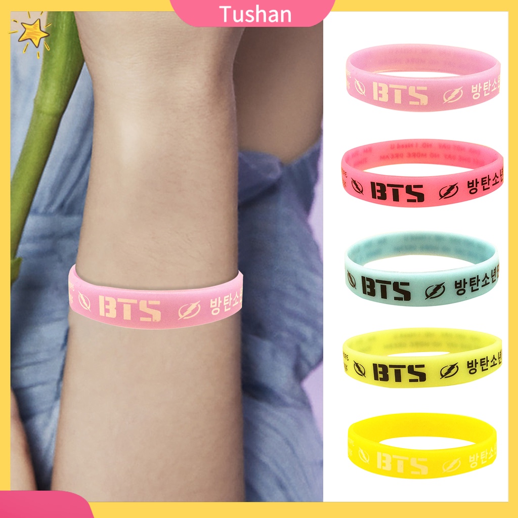 [Ts] Vòng Tay Silicon Mềm Phát Sáng In Hình Nhóm Nhạc K-pop Jungkook Jimin V Suga Jin J-Hope Thời Trang Hàn Quốc Làm Quà Tặng