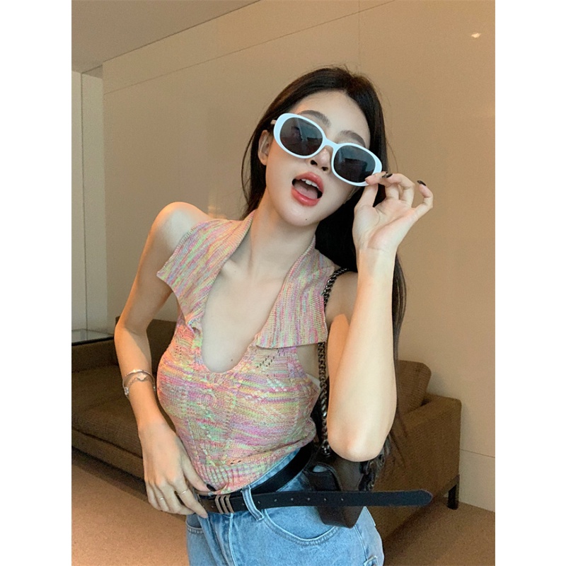 Áo Dệt Kim Hai Dây Ôm Dáng Họa Tiết Kẻ Sọc Nhiều Màu Sắc Dành Cho Nữ