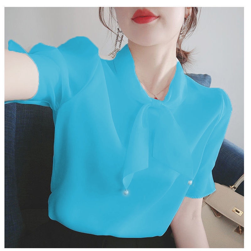 Áo Sơ Mi Chiffon Tay Ngắn Dáng Rộng Cỡ Lớn Phong Cách Hàn Quốc Thời Trang Xuân Hè Cho Nữ