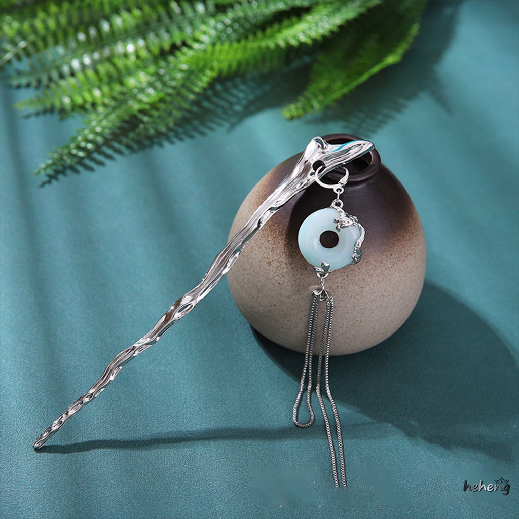 Trâm Cài Tóc Tua Rua Đính Ngọc Bích Màu Xanh Dương Nhạt Phong Cách Cổ Điển