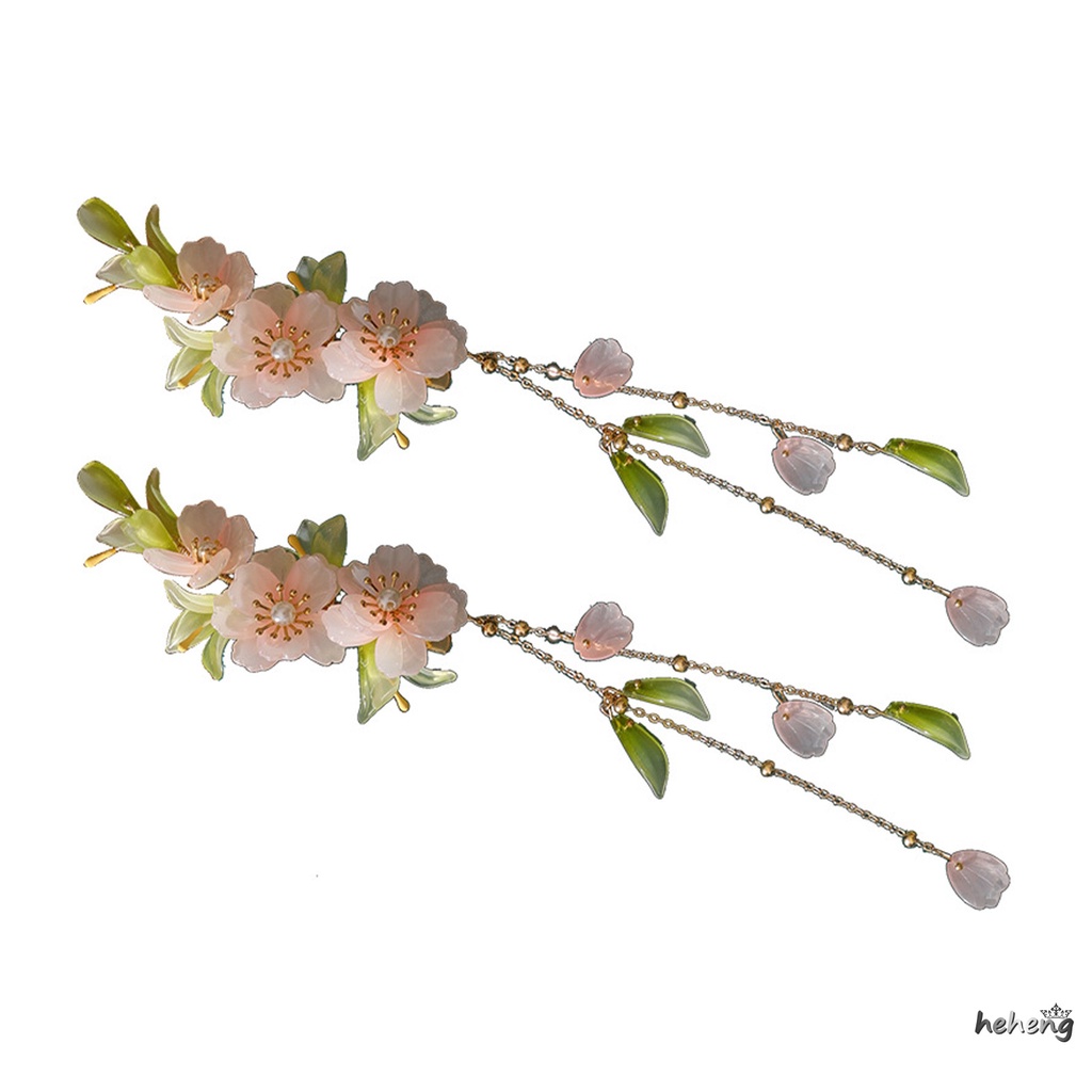 Cặp Kẹp Tóc Ổn Định Hình Hoa Tráng Men Phối Tua Rua Ngọt Ngào