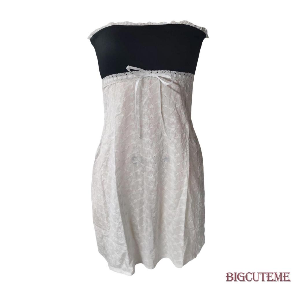 [] - Đầm Ống Ngắn Hở Vai Thêu Họa Tiết Màu Tương Phản Thời Trang Mùa Hè Dành Cho Nữ