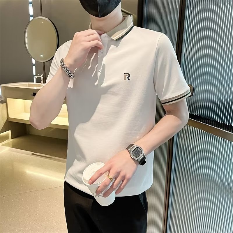 Áo Thun polo Tay Ngắn Dáng Ôm Vải Lụa Lạnh Thời Trang Mùa Hè Phong Cách Hàn Quốc Cho Nam