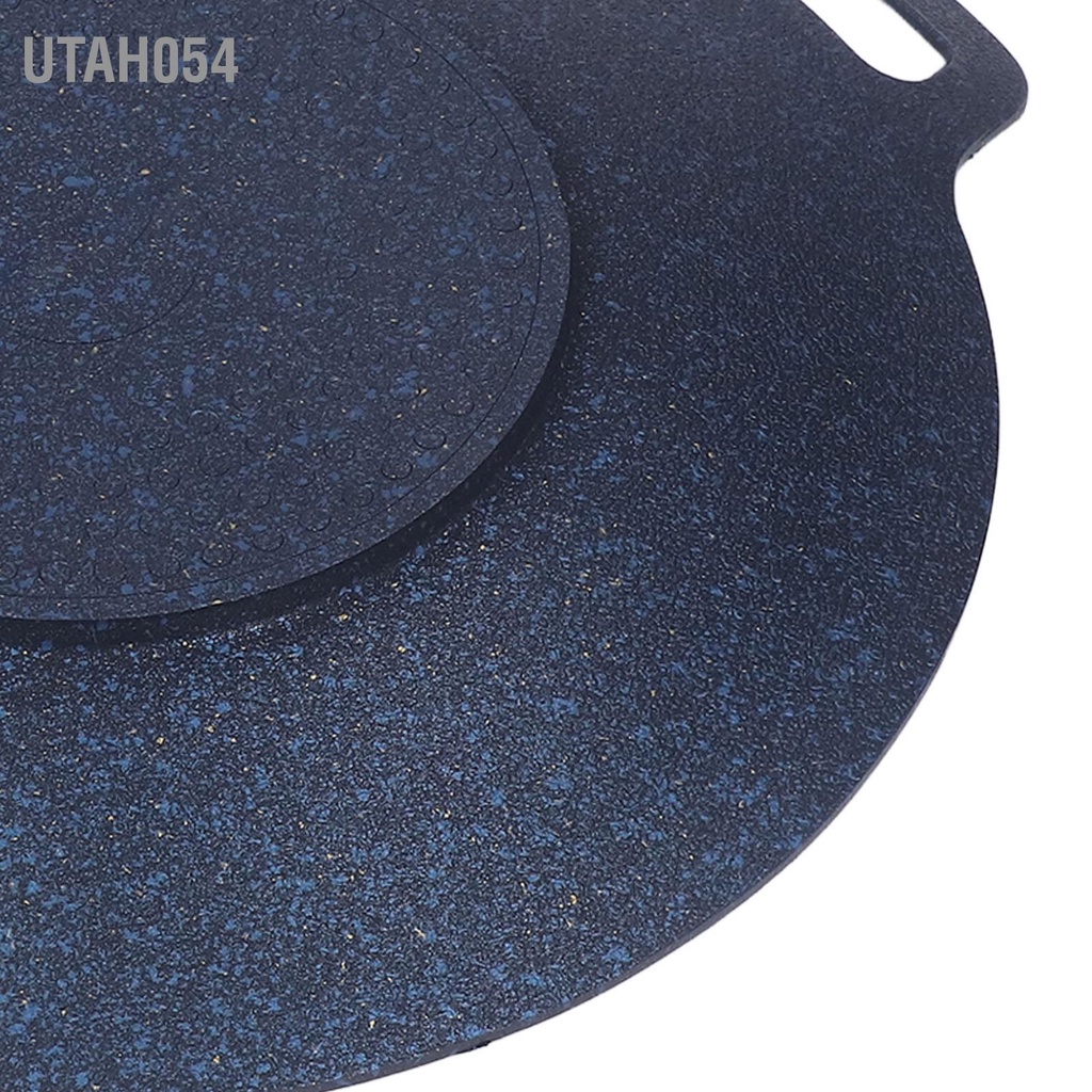 Utah054 Chảo Nướng BBQ Có Tay Cầm Đôi Cho Bếp Gas Âm Tròn Không Dính Vỉ Hàn Quốc Cắm Trại Ngoài Trời