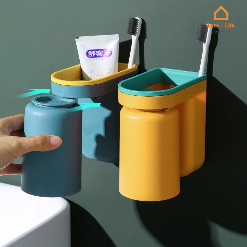Giá Đỡ Bàn Chải Đánh Răng / Cốc Súc Miệng Gắn Tường Nhiều Màu Tiện Dụng Cho Cặp