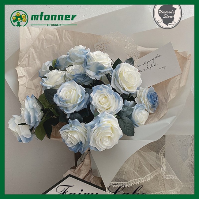 1 Nhánh Hoa Hồng Giả Màu Xanh Dương Lạnh Dưỡng Ẩm Cảm Giác Như Thật Trang Trí Nhà Cửa / Làm Quà Valentine