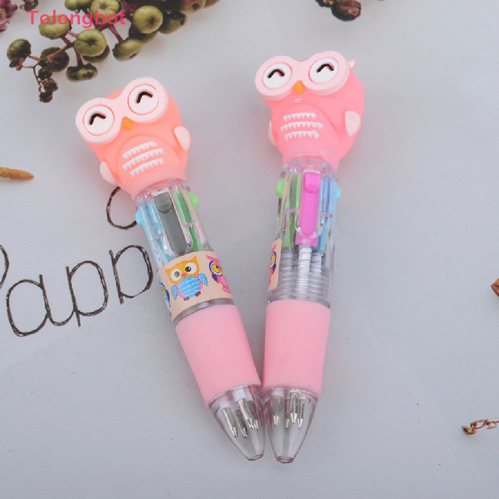 Bút Bi Mini 4 Màu Hình Động Vật Hoạt Hình Đáng Yêu