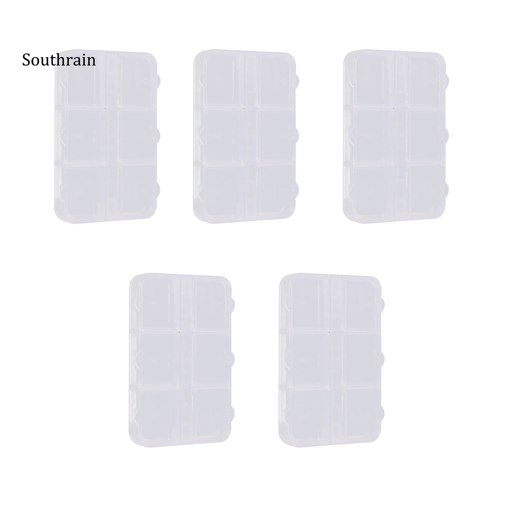 Bộ 5 Hộp Nhựa Trong Suốt 6 Ngăn Đựng Trang Sức Sức Chứa Lớn Tiết Kiệm Không Gian