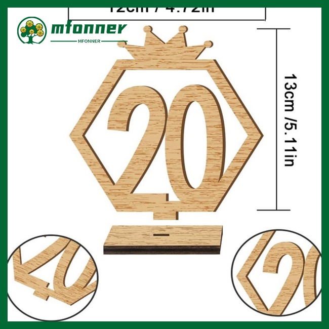 Bảng Gỗ Hình Lục Giác In Số 1-20 Hai Mặt Kèm Đế Đỡ Tiện Dụng Trang Trí Tiệc Cưới