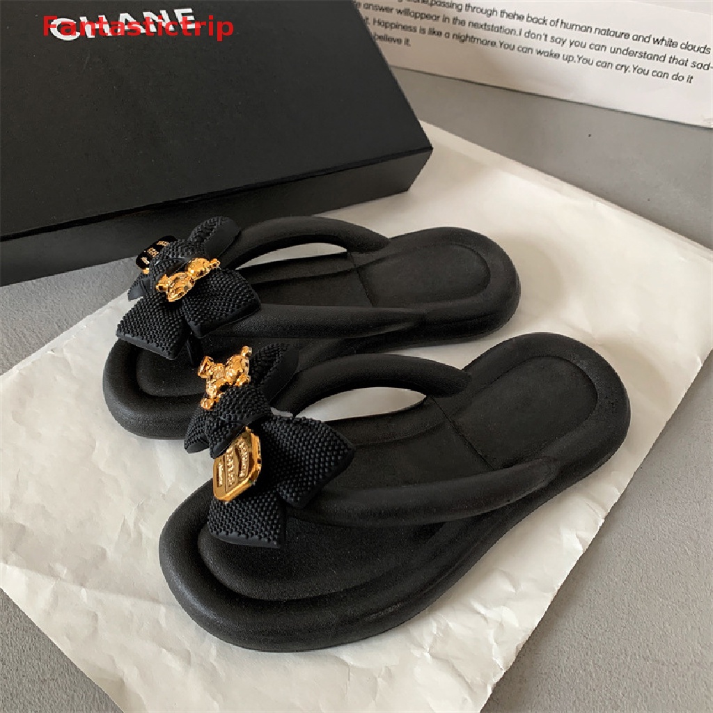 [Fantastictrip] Dép Sandal Hở Ngón Đế Dày Đính Nơ Thời Trang Đi Biển Hàng Mới Dành Cho Bạn Nữ