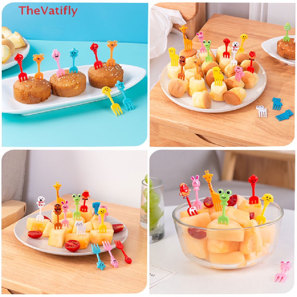 [Thevalifly] Bộ Nĩa Ăn Trái Cây Xoắn Hình Hoạt Hình Dành Cho Bữa Tiệc Tráng Miệng / Cocktail HOT