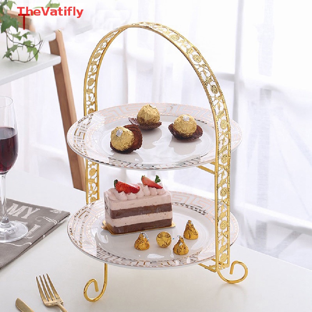 [Thevalifly] Giá Đỡ Bánh Kem Tráng Miệng Vòm Hai Tầng Bằng Kim Loại Màu Vàng Trang Trí Tiệc Bán Chạy