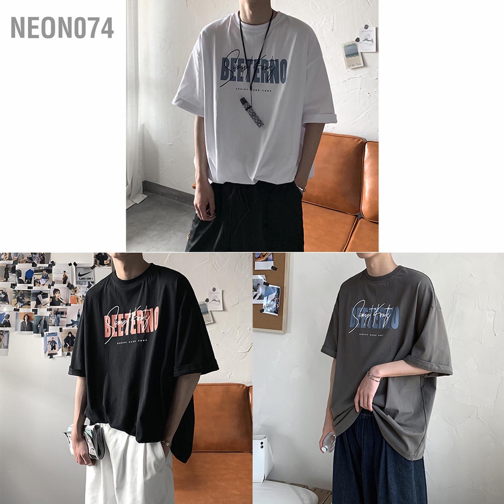 Neon074 Áo Tay Lửng Cổ Tròn In Hình Độc Đáo Dáng Rộng Thời Trang Cho Mùa Hè