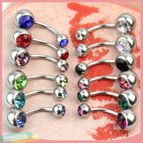 Bộ 12 Khuyên Rốn Chất Liệu Thép Không Gỉ Đính Đá Kích Thước 316L