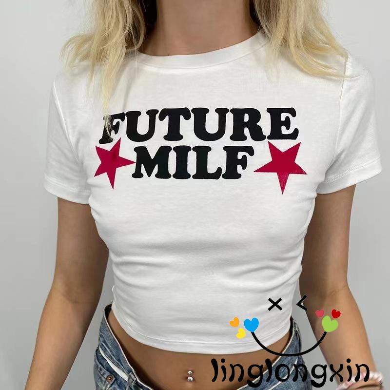 Áo Thun Nữ In Chữ Phong Cách Punk Linglongxi2