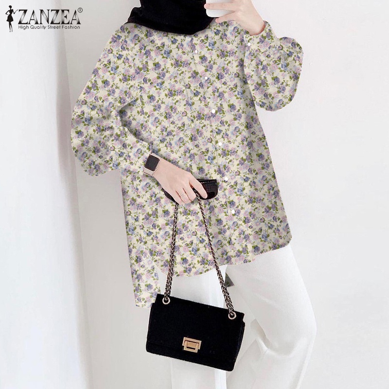 Zanzea Áo Sơ Mi Tay Dài Họa Tiết Hoa Thời Trang Cho Phụ Nữ Hồi Giáo