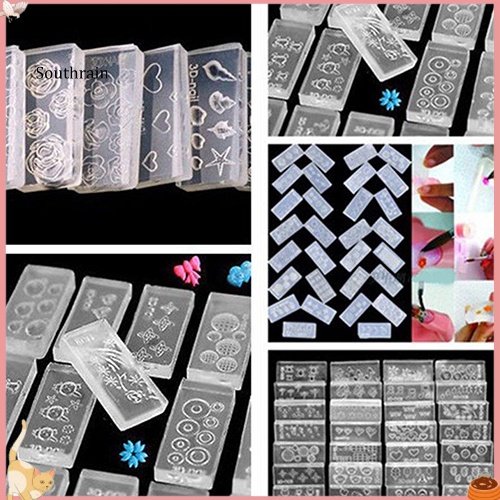 Set 6 Khuôn Acrylic 3D Hình Hoa / Nơ / Trái Tim Trang Trí Móng Nghệ Thuật DIY
