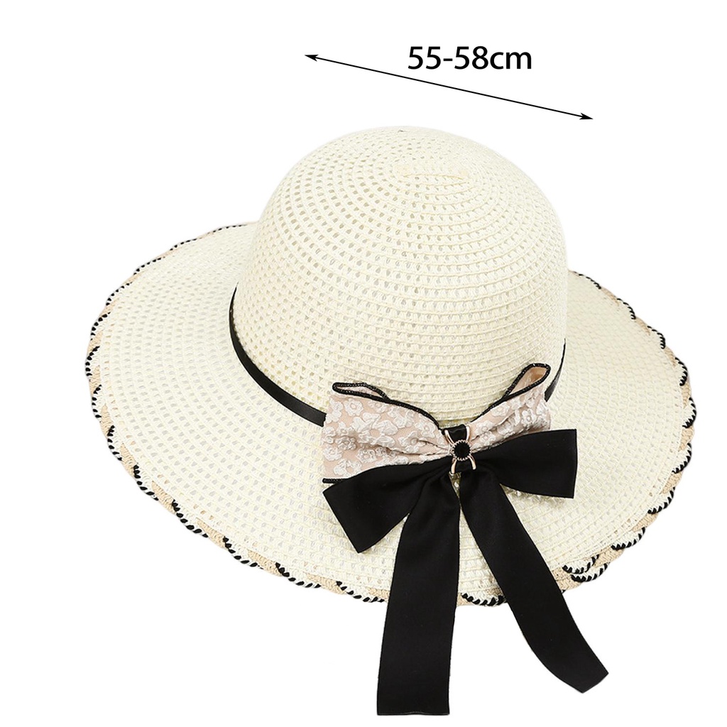 Nón Cối Rộng Vành Phối Nơ Màu Sắc Tương Phản Cho Nữ