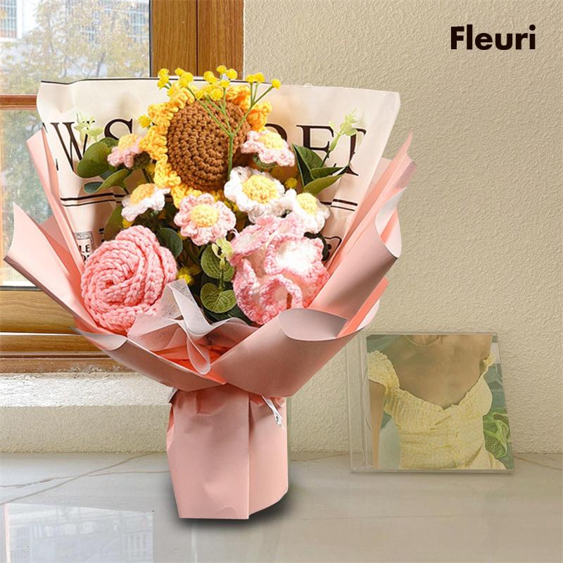 [Fleurir] Bó Hoa Dệt Kim Thủ Công Màu Vàng Bền Bỉ Để Bàn