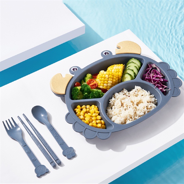Combo khay ăn dặm, tô ăn , cốc uống nước cho bé kèm muỗng nĩa đũa cua con dễ thương lúa mạch + nhựa PP