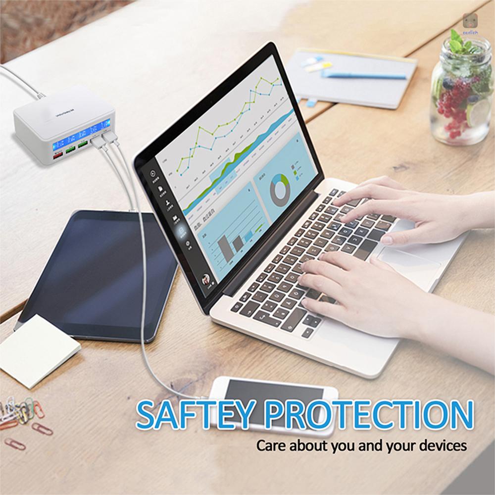 Tẩu Sạc USB 3.0 50W 5 Cổng Có Màn Hình LCD Cho Điện Thoại / Máy Tính Bảng