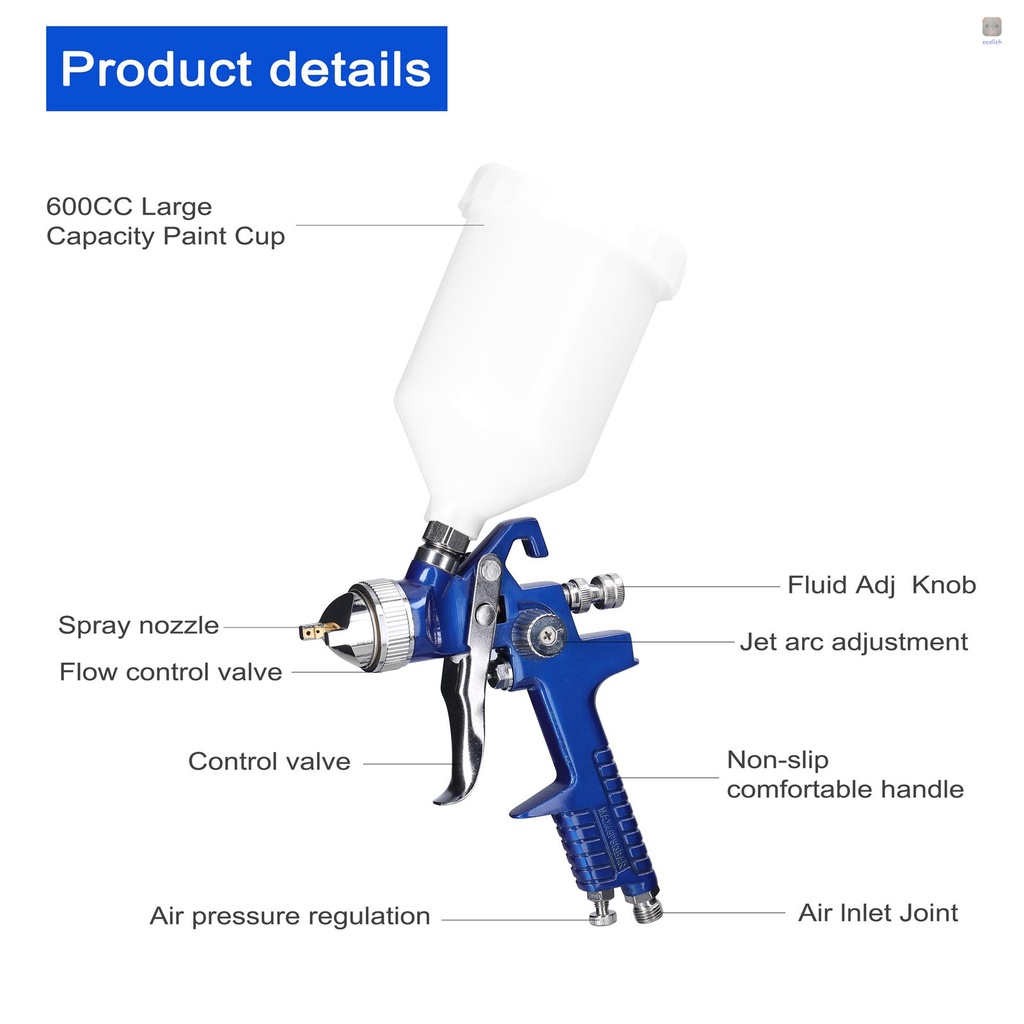 Bộ Dụng Cụ Phun Sơn Xe Hơi Dung Tích Lớn 600CC Bằng Thép Không Gỉ