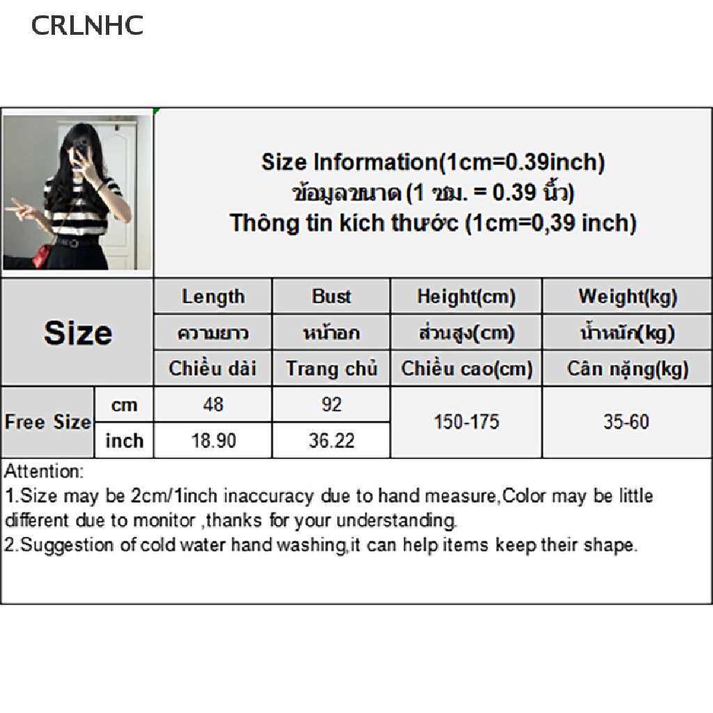 CRLNHC Áo Thun Croptop Dệt Kim Tay Ngắn Cổ Tròn Dáng Rộng Họa Tiết Kẻ Sọc Thời Trang Mùa Hè Cho Nữ