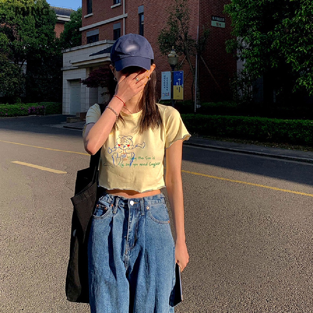 Áo Thun Croptop Tay Ngắn In Họa Tiết Dễ Thương Cho Nữ Y2K