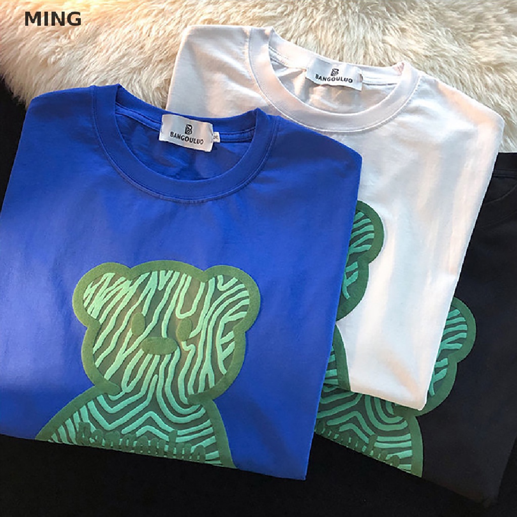 Áo Thun Tay Ngắn Cổ Tròn Dáng Rộng In Hình Gấu Kiểu Retro Mỹ Thời Trang Mùa Hè Cho Nữ