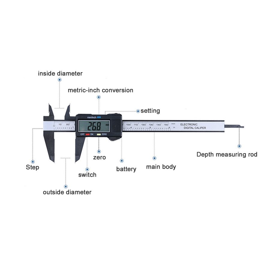 Carbon Fiber Composites Digital Caliper 0-150mm Gauge Micrometer Measuring Tool