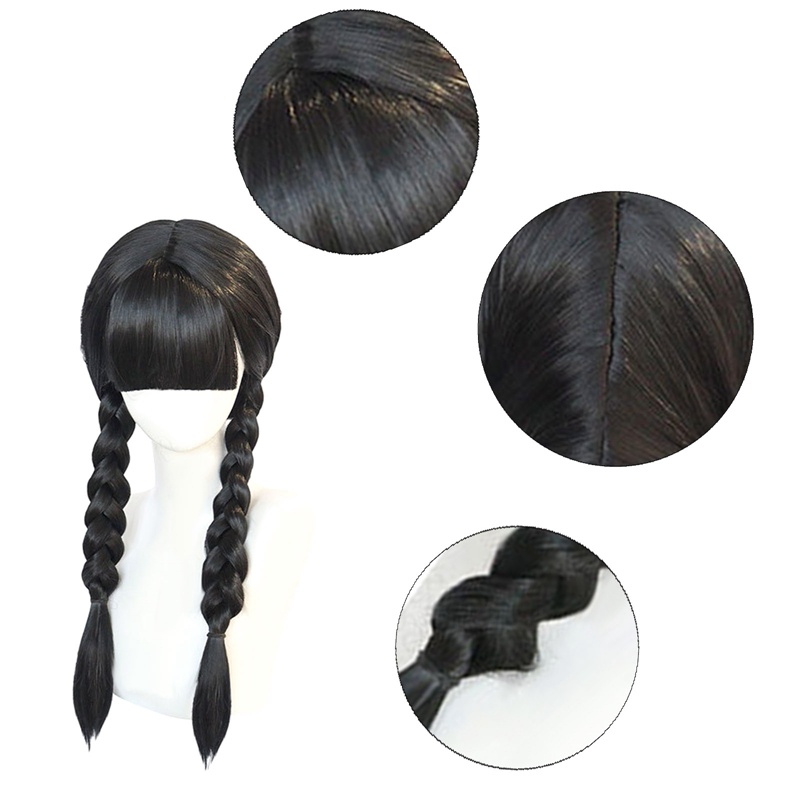 Tóc Giả Hóa Trang Nhân Vật Addams 2023 Cho Bé Gái