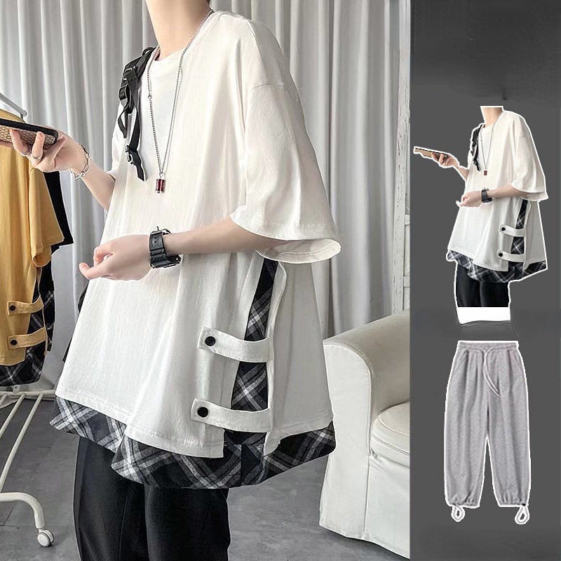 Áo Thun Ngắn Tay Giả Hai Lớp Phong Cách Hàn Quốc Dành Cho Nam