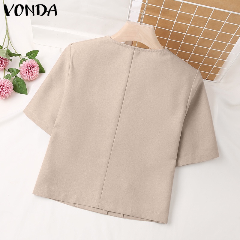 Áo Khoác Blazer Tay Ngắn Cổ Tròn Có Túi Phong Cách Hàn Quốc Thời Trang Cho Nữ