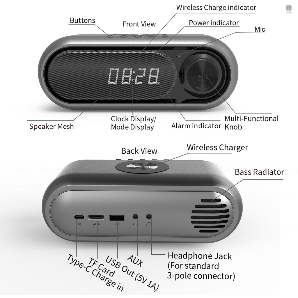 Loa Bluetooth Không Dây Tích Hợp Đồng Hồ Đèn LED Kỹ Thuật Số Đa Năng